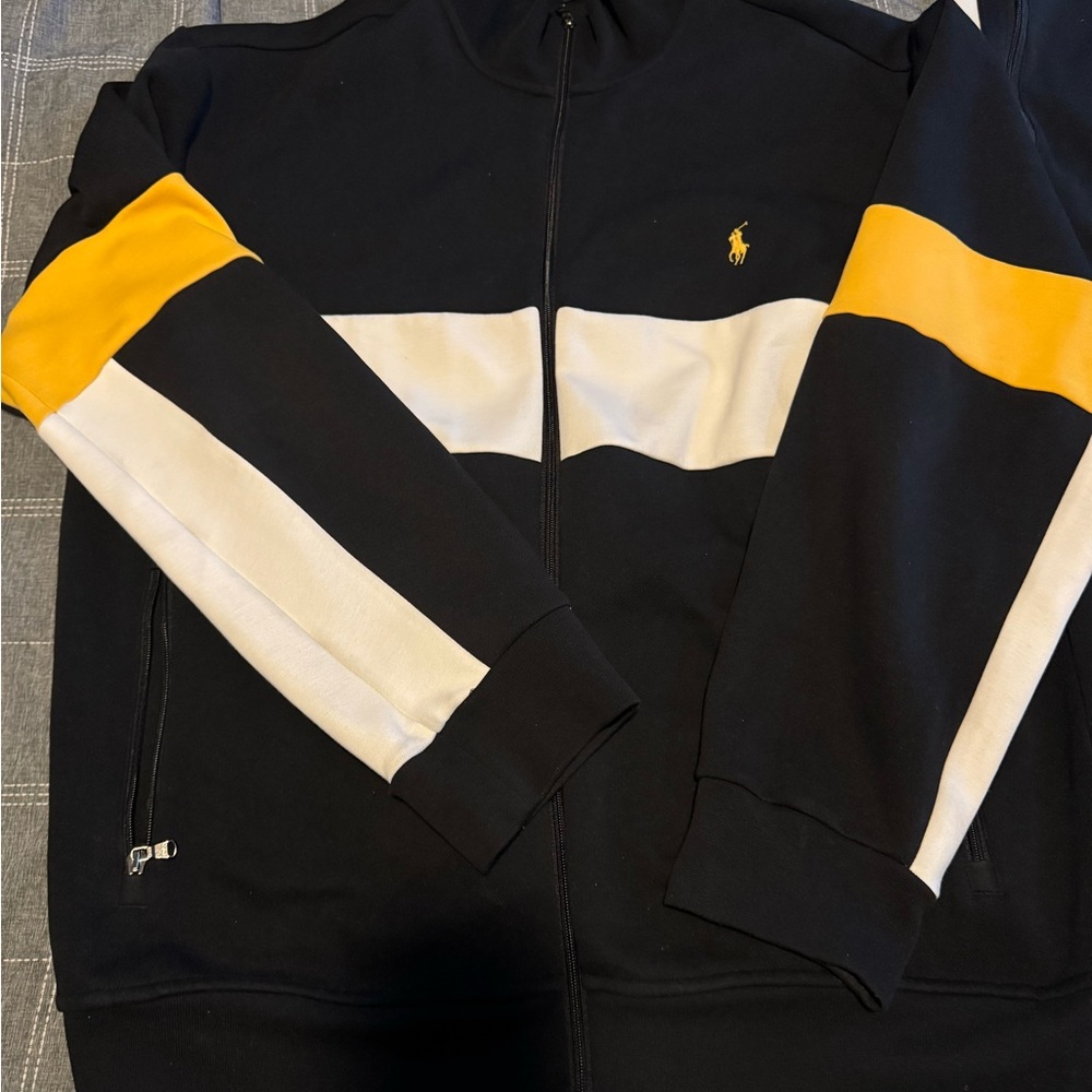 Polo by Ralph Lauren Black Jacket with White and Yellow Stripes